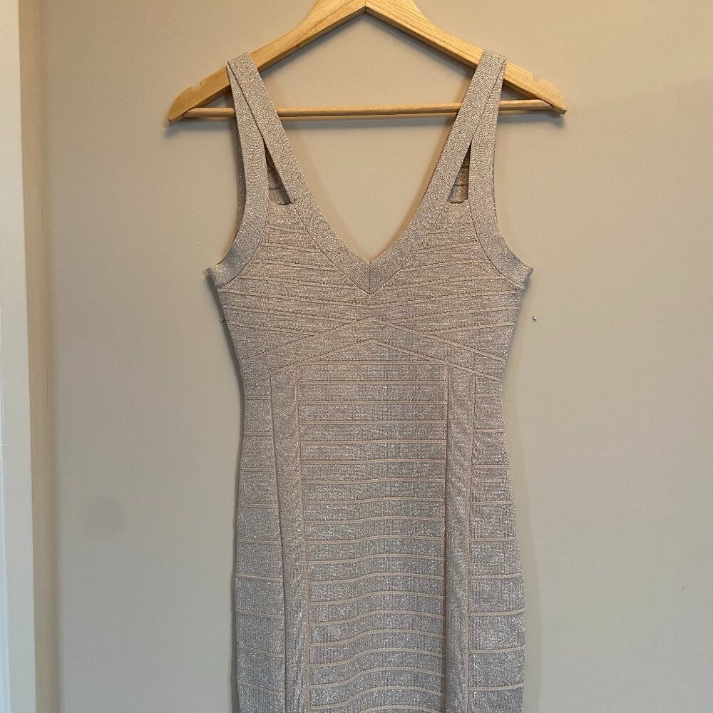 Guess Silver/Cream sparkle bodycon dress